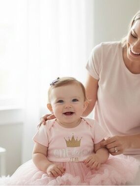 Baby Girls' Pink Tulle Dress with Gold Crown Detail